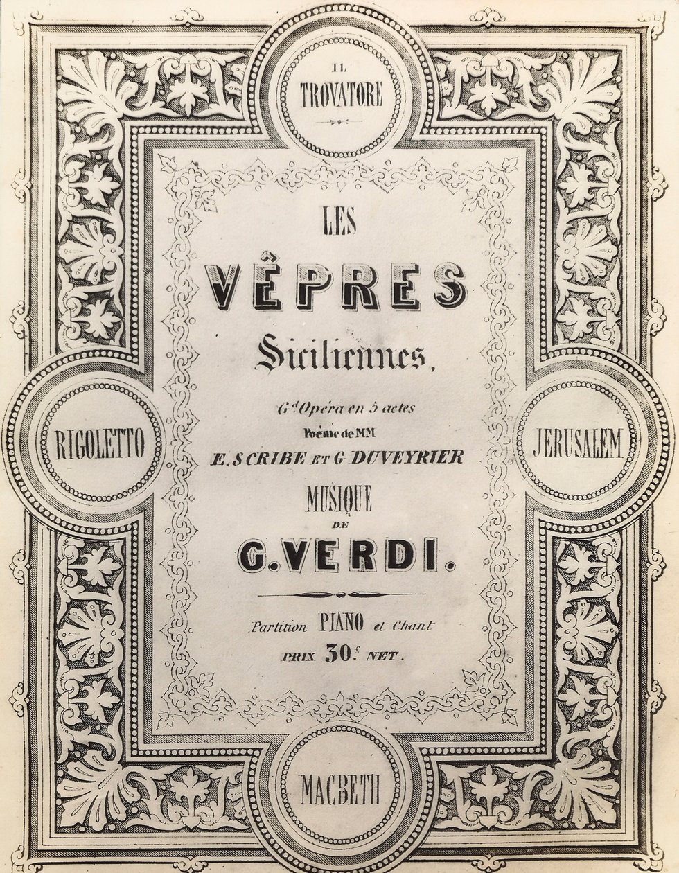 スコアのタイトルページI Vespri Siciliani 作： フランス語学校
