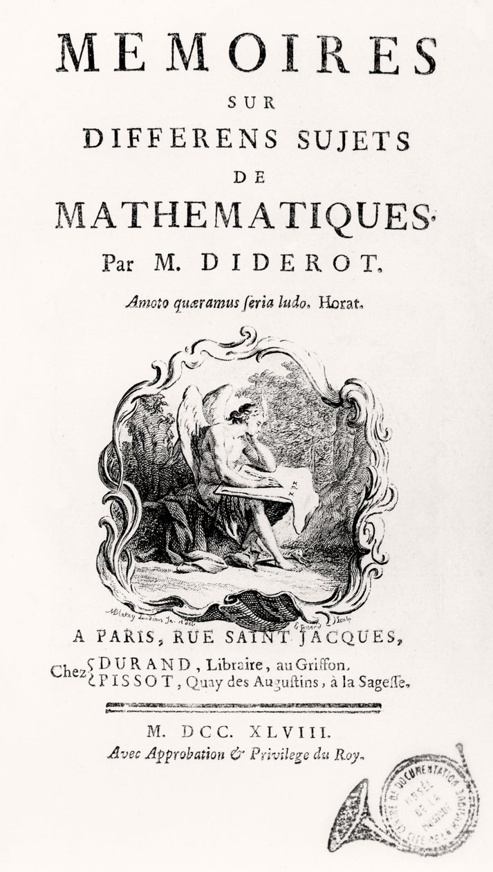 「数学のさまざまな主題に関する回顧録」のタイトルページ、1748年 作： フランス語学校