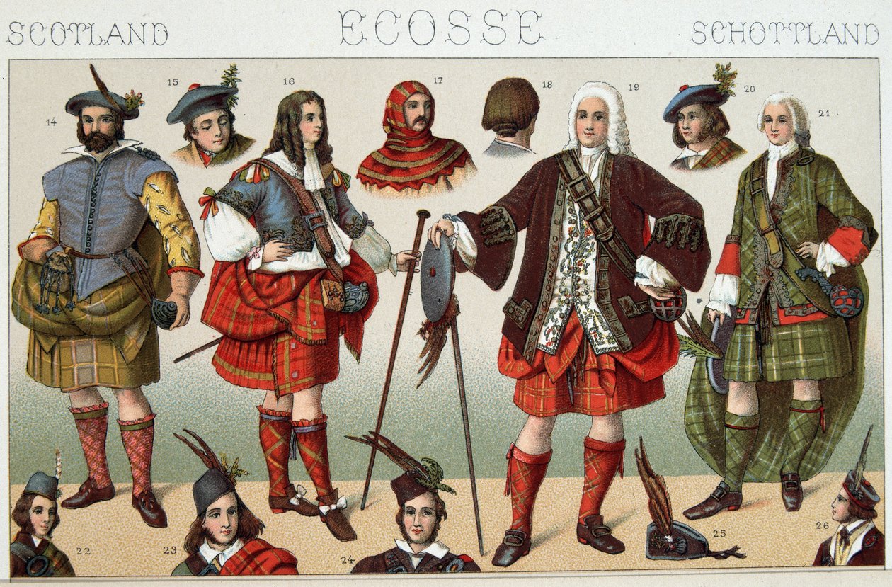 スコットランドの伝統的な衣装 - Racinet氏による "Le costume historique "にて 作： フランス語学校
