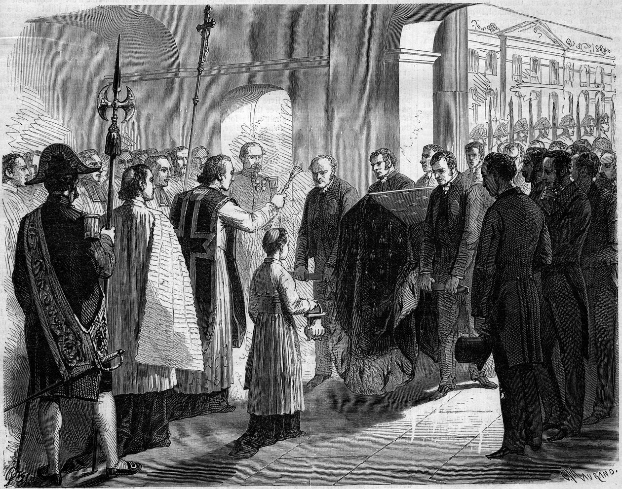 ナポレオン1世の弟であり、ナポリとスペインの王であったジョセフ・ボナパルト（1768-1844）の遺灰がパリのアンヴァリッド教会に移される。 作： フランス語学校