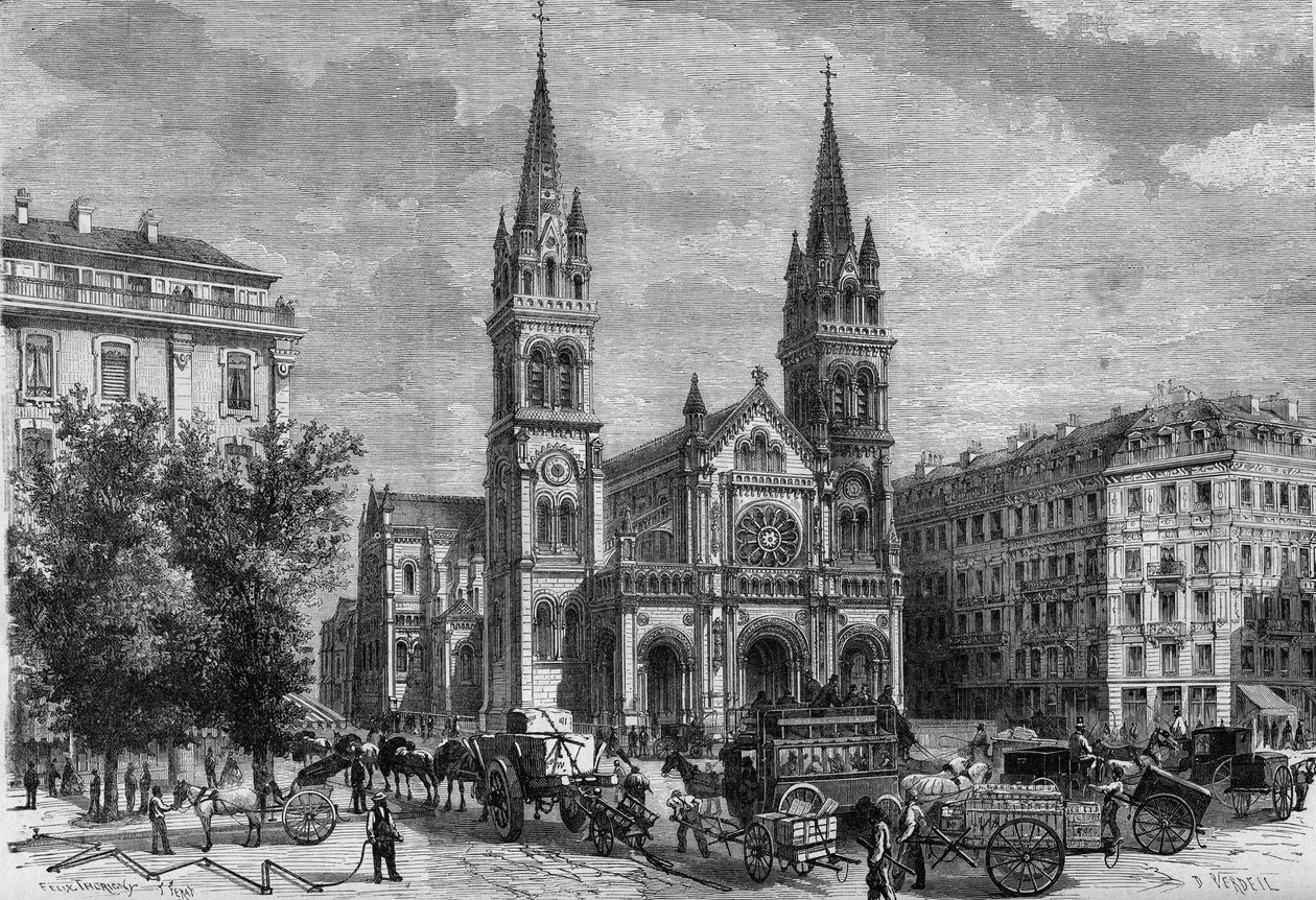 第二帝政期のパリの変貌、オスマン朝のパリ：テオドール・バルー（1817-1885）が建てたサンアンブロワーズ教会（Saint-Ambroise）の外観 作： フランス語学校