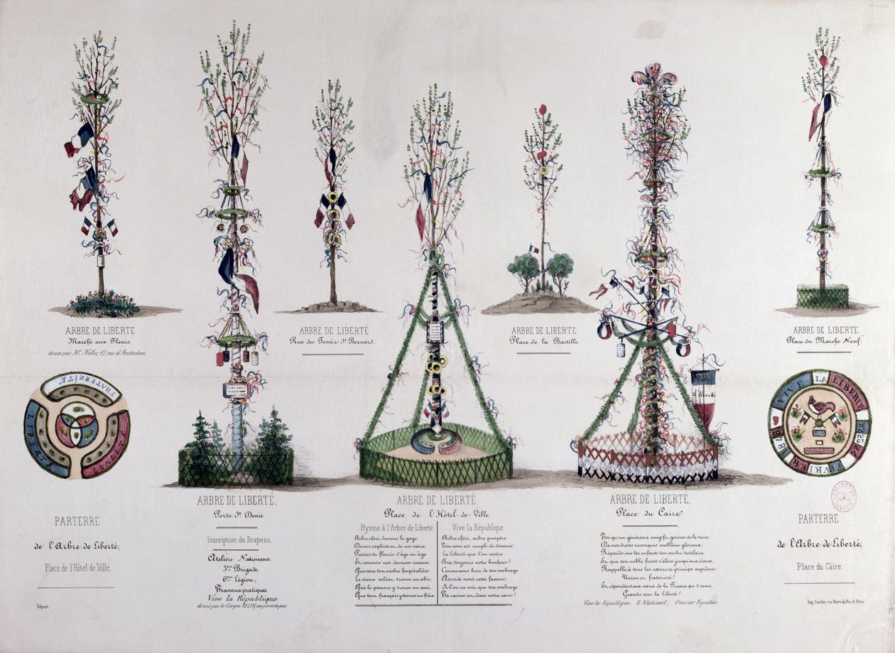 1848年にパリに植えられた自由の木（カラー彫刻） 作： フランス語学校