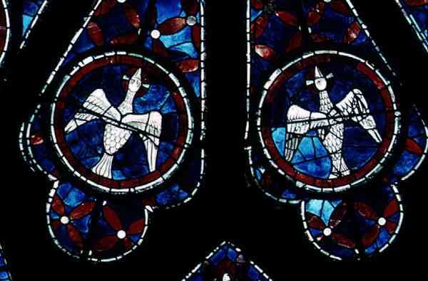 ノースローズウィンドウからの2つの鳩の詳細、1223年 作： フランス語学校