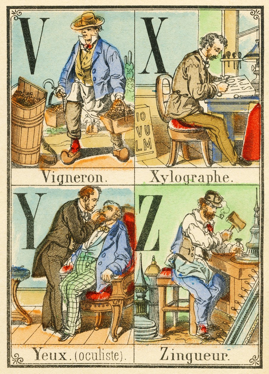 VXYZ：ワインメーカー、Xylographer、Eyes（眼科医）、Zingueur 作： フランス語学校