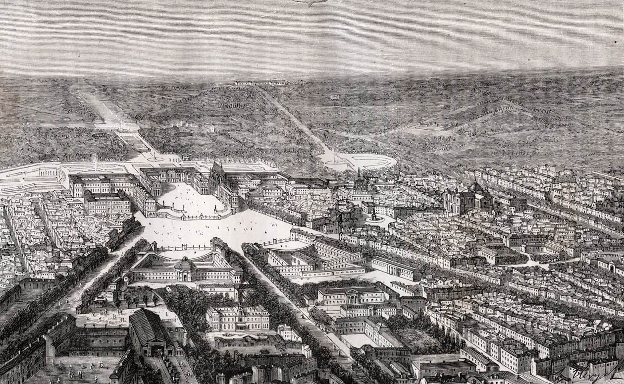 19世紀の城付きヴェルサイユ - V.A.マルト・ブラウン著「La France illustree: Geography, History, statistical administration」に掲載された彫刻。1884 作： フランス語学校