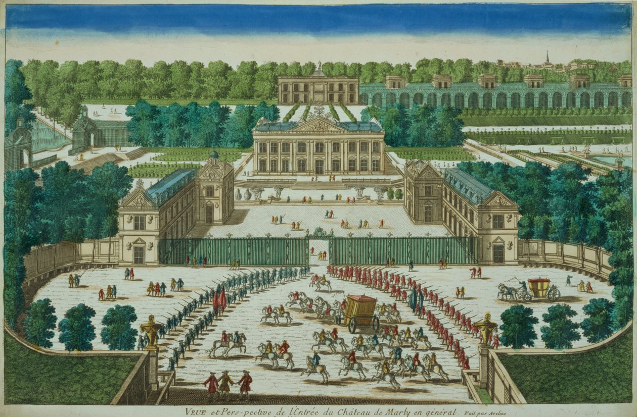 アントワーヌアヴェリーネ（1691-1743）によって刻まれたマルリー城への入り口の眺めと展望 作： フランス語学校