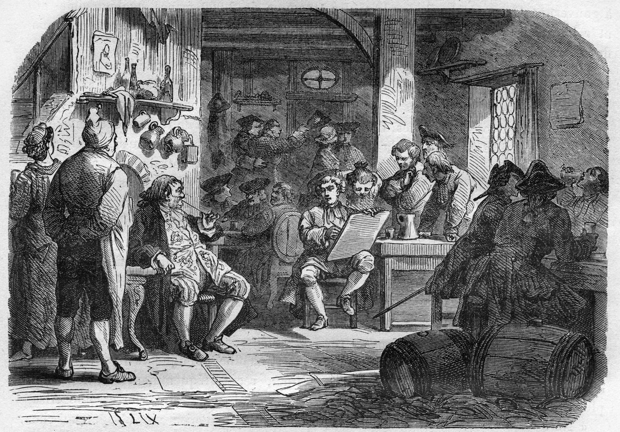 パリのポルシュロンのキャバレーの様子。古代から現代までの世界のあらゆる民族における売春と放蕩の歴史」に掲載されているエングレーヴィングで、Dr. Th.-F.Debrayによる「古代から現代までの世界のあらゆる民族における売春と放蕩の歴史」に掲載されている。1879. 作： フランス語学校