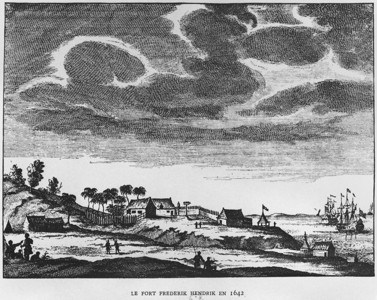 1642年にモーリシャスのフレデリクヘンドリック要塞のビュー、ルランド王立ローランドボナパルト（1858-1924）1890年のルプレミアエタブリスメントニーランダイスモーリスのイラスト 作： フランス語学校