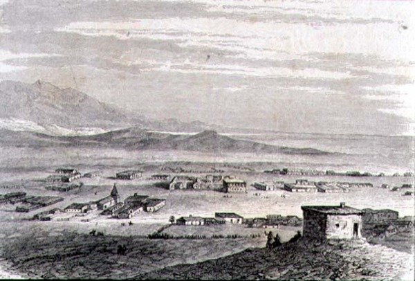 1860年代のロサンジェルスの風景（エングレービング） 作： フランス語学校