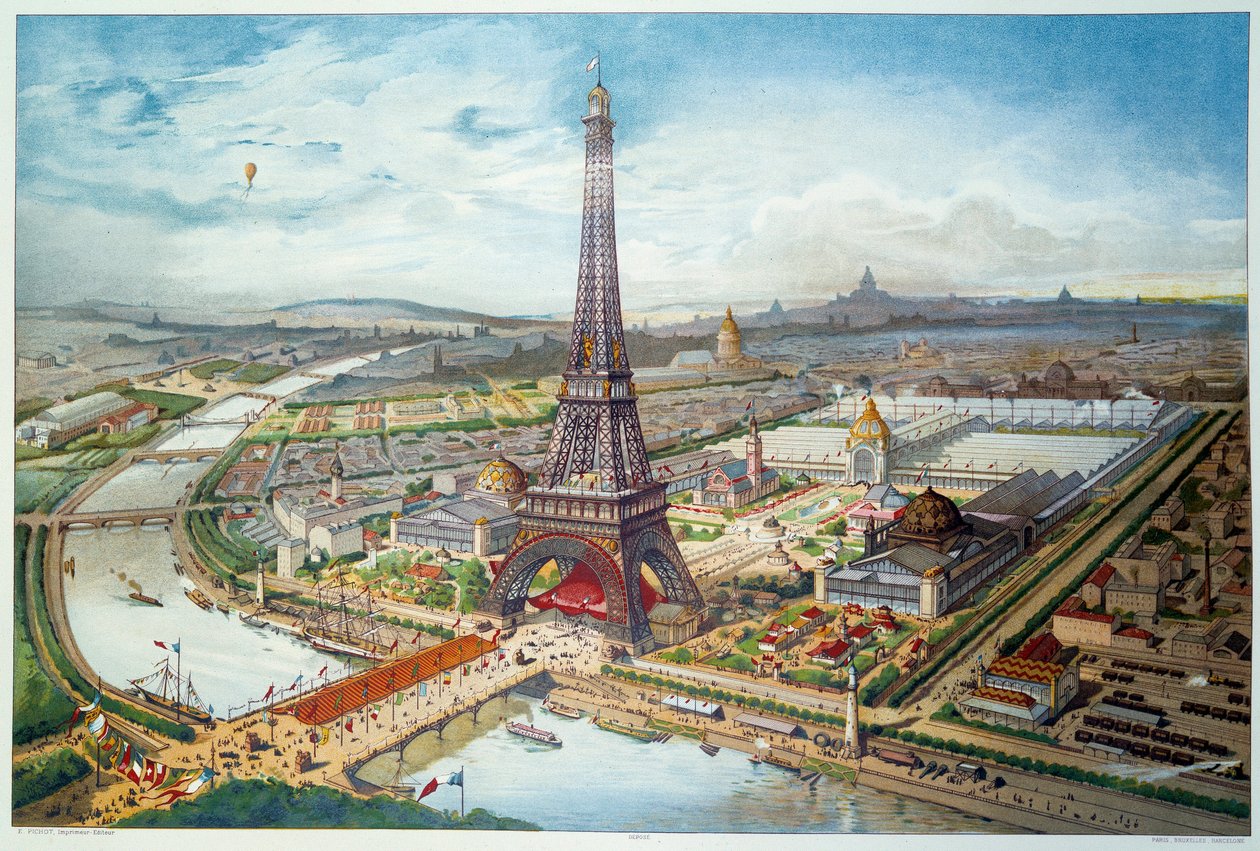 1889 年のパリ万国博覧会の様子。 1889 年の彫刻。パリ、装飾芸術 作： フランス語学校