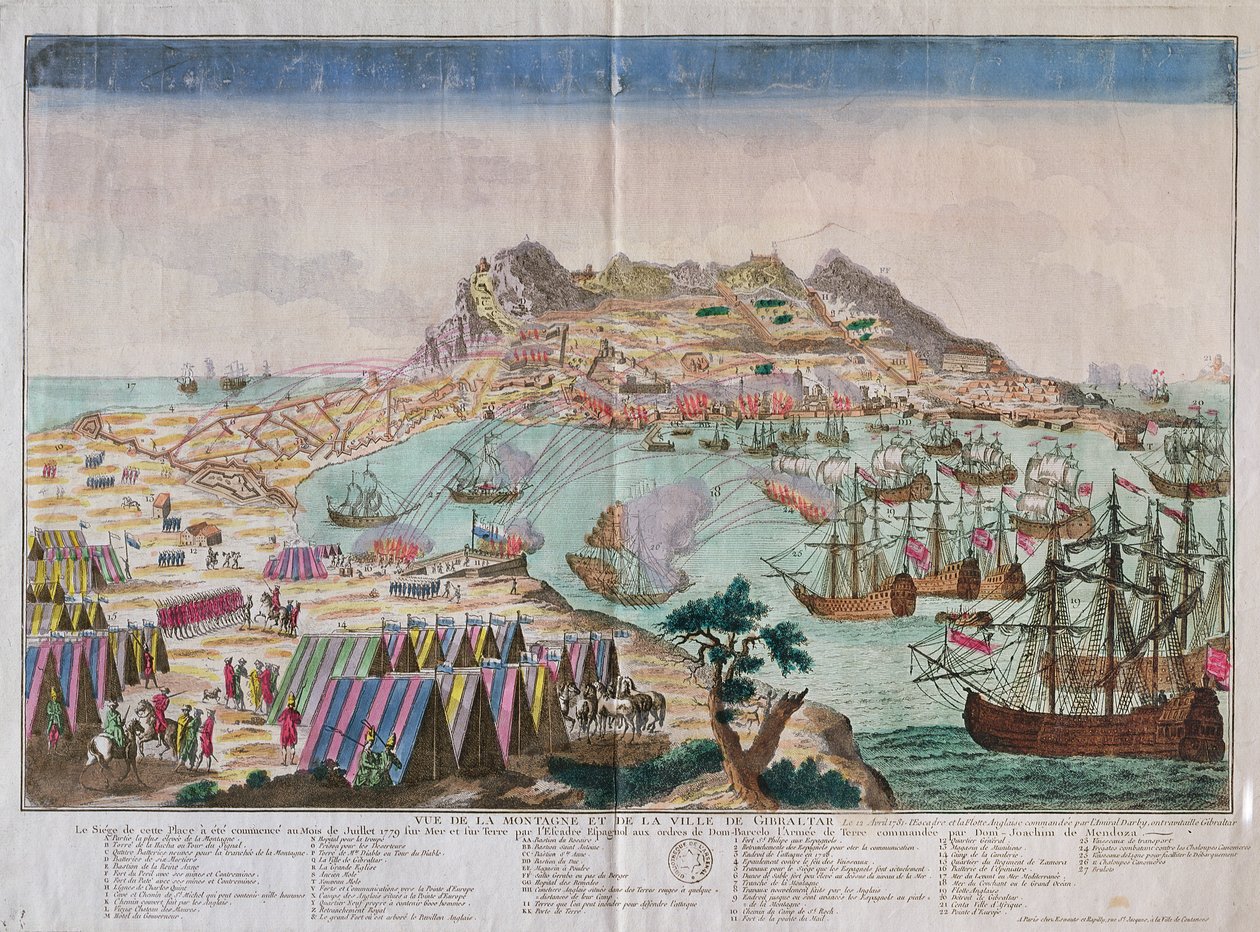 1779年の包囲戦中の岩とジブラルタルの町の眺め 作： フランス語学校