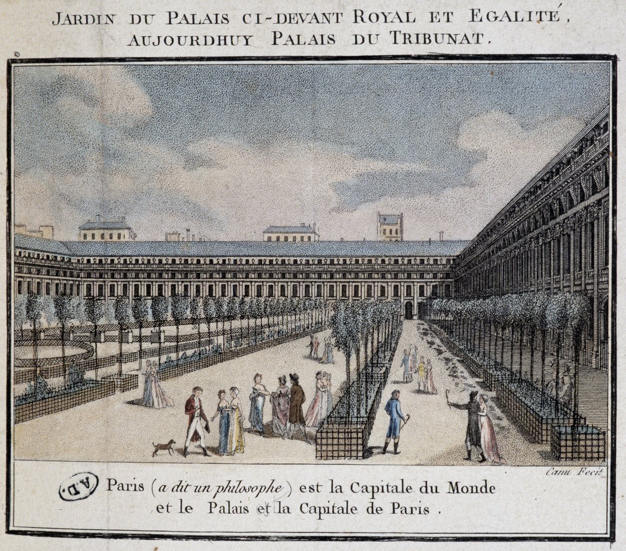 王宮(Palais du Tribunat)の庭と散歩者の眺め 作： フランス語学校