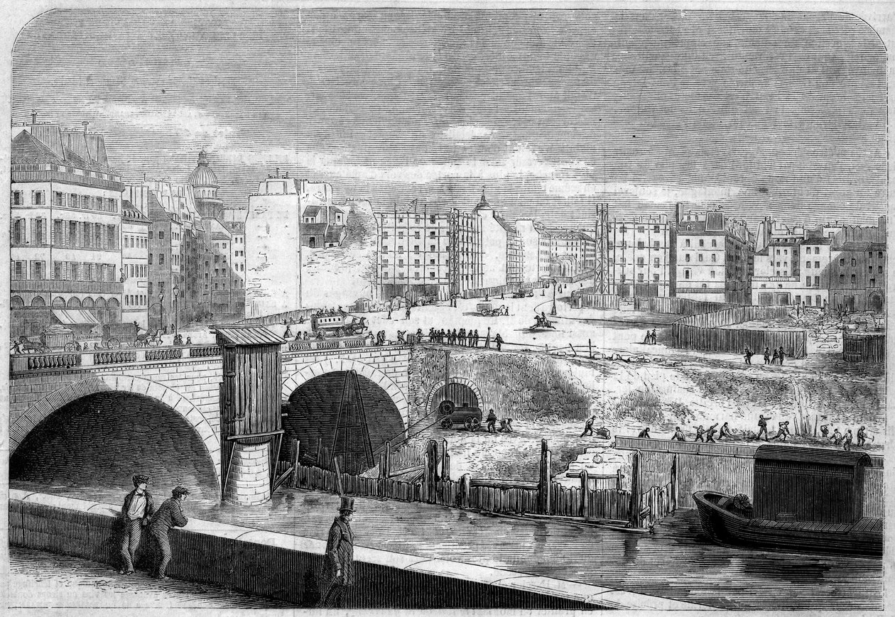 1857年に建設されたサンミッシェル橋（サンミッシェル）とサンミッシェル広場（パリ）の眺め 作： フランス語学校