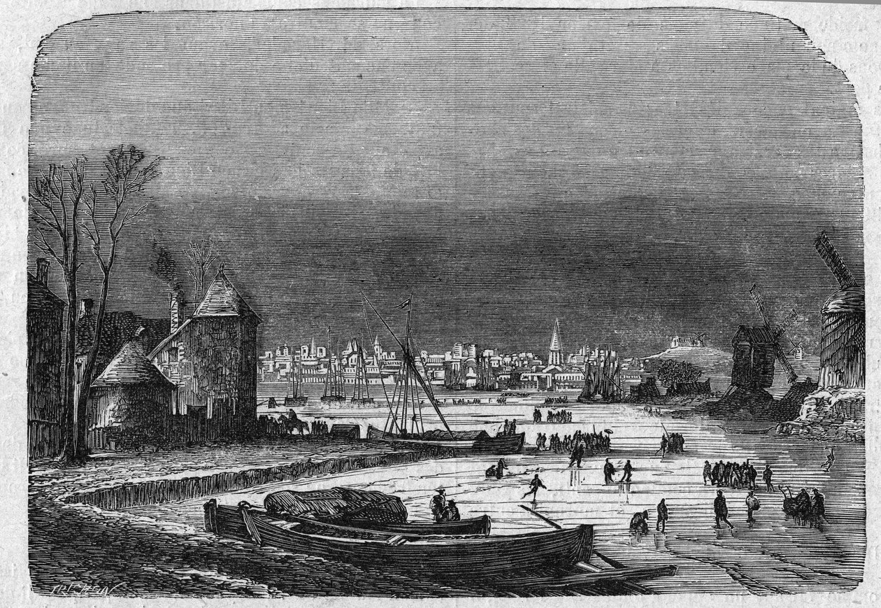 19世紀末、オランダのハーグの街の風景。1895年12月5日の "La gazette du dimanche "に掲載されたエングレーヴィング。 作： フランス語学校