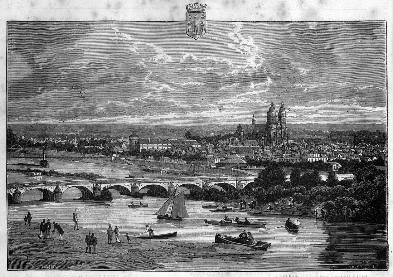 インドール・エ・ロワール地方のトゥールの街の眺め。La republique illustree "の個人コレクションにある1880年のエングレーヴィング。 作： フランス語学校