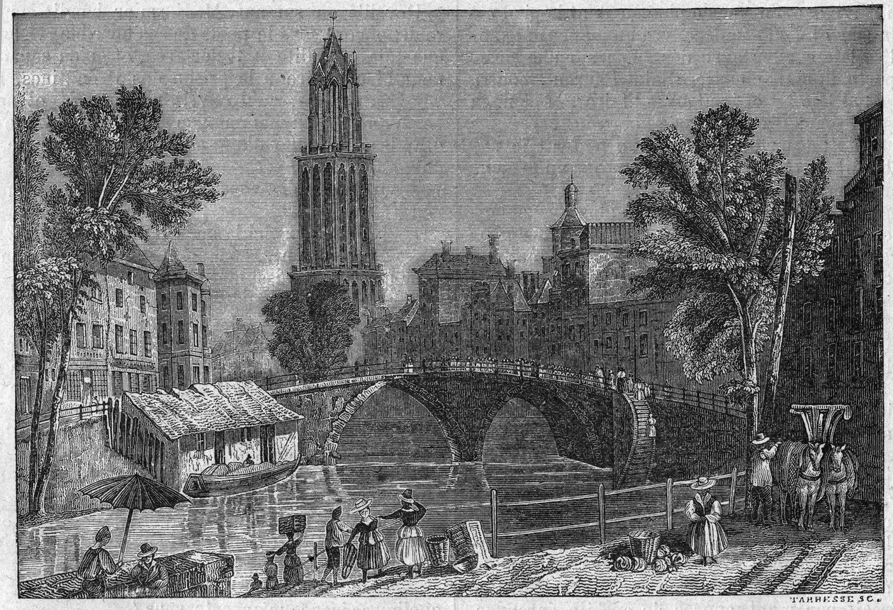 オランダ・ユトレヒトの街の風景、19世紀後半。1895年12月5日の "La gazette du dimanche "に掲載されたエングレーヴィング。 作： フランス語学校