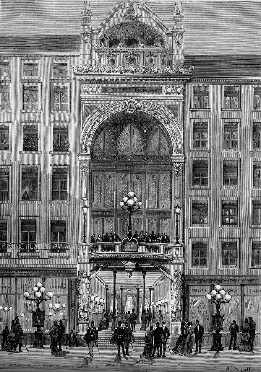 ジュール・シャトロン（1831-1884）が1879年に建設したリヨンの劇場「ベルクール」のファサードの様子。10月11日付「Le Monde Illustré」1176号に掲載された図版 作： フランス語学校