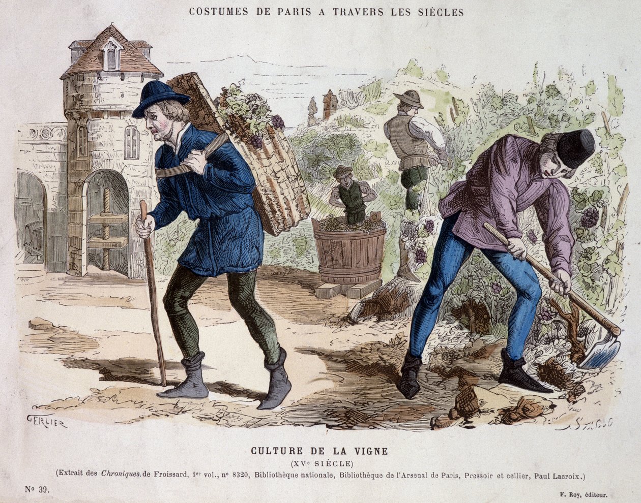 15世紀のブドウ栽培 - "Costume de Paris through the centuries "にて 作： フランス語学校