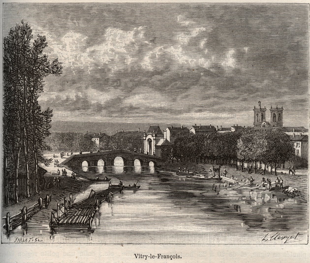 Vitry-le-Francois(Vitry le Francois)マルヌ県-V.A.Malt-Brownの「La France illustree: geography, history, statistical administration」に掲載されている彫刻。1884 作： フランス語学校