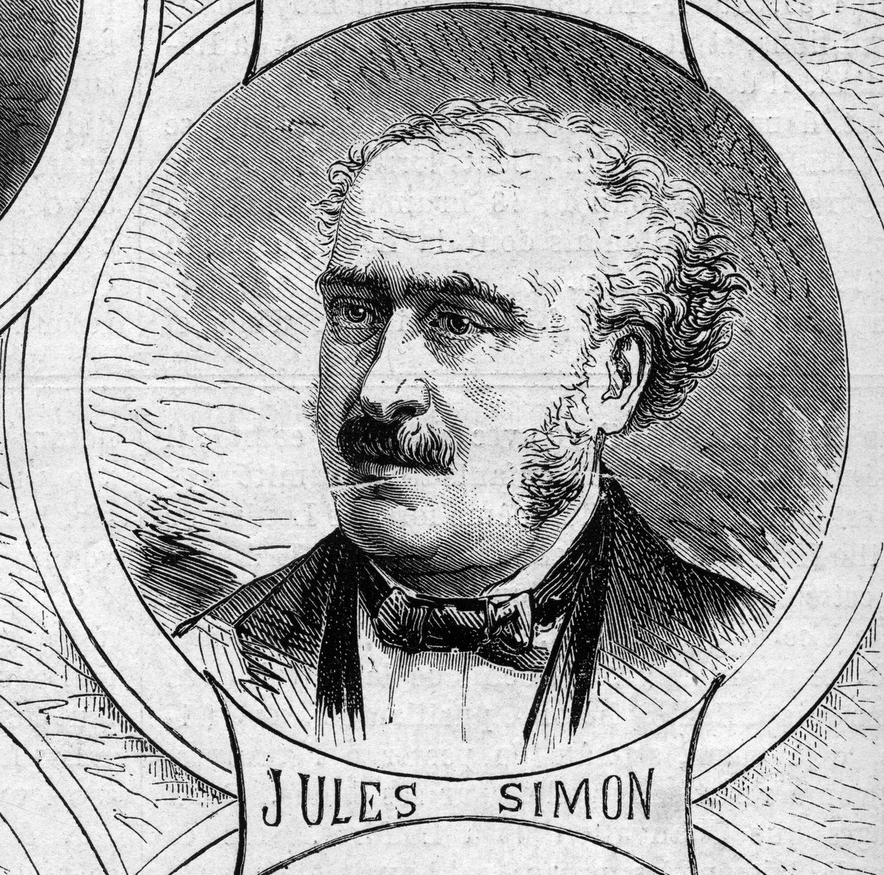 1870年の戦争-国防政府：1870年の臨時政府のメンバーであるジュール・シモン（Francois Jules Suisse, dit）（1814-1896）の肖像。10月22日付「Le Monde Illustré」706号に掲載された図版 作： フランス語学校