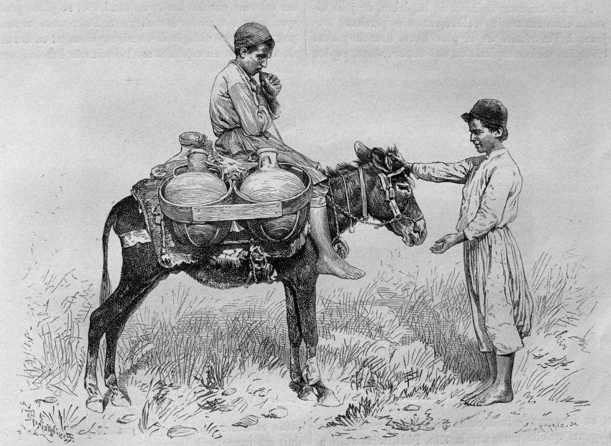 今日のシリアからの水運搬船。フェニシア、レバノン、ジューディーへの旅。 1884年、ルイシャルルエミールロルテの1875-1880（bw彫刻） 作： フランス語学校