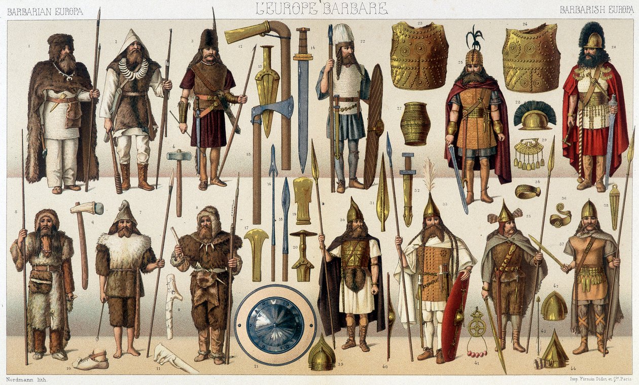 蛮族時代の武器と衣装 - ラシネの「歴史的衣装」にて 作： フランス語学校