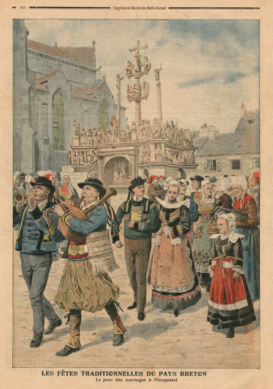 1907年1月27日、ブルターニュのプルガステルでの結婚式の日、ルプティジャーナルのイラスト、イラストレーターの補足 作： フランス語学校