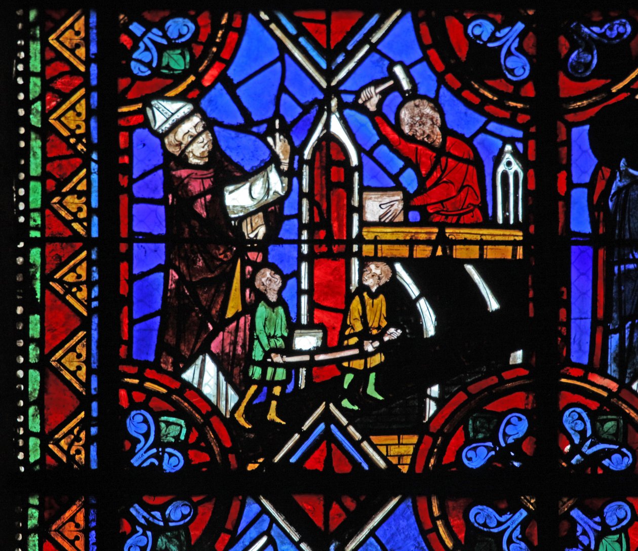 Fenster w06, Darstellung des Baus einer Kirche