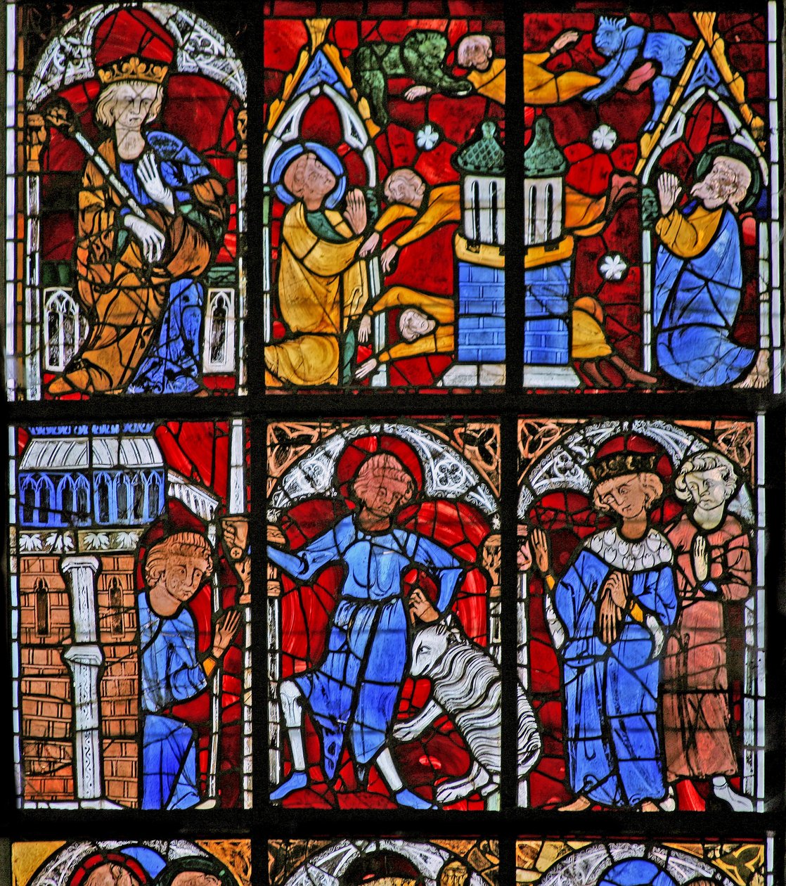 聖ペテロの生涯の場面を描いたウィンドウw221：サイモンメイガスは飛行を試みます。羊に変身する 作： フランス語学校