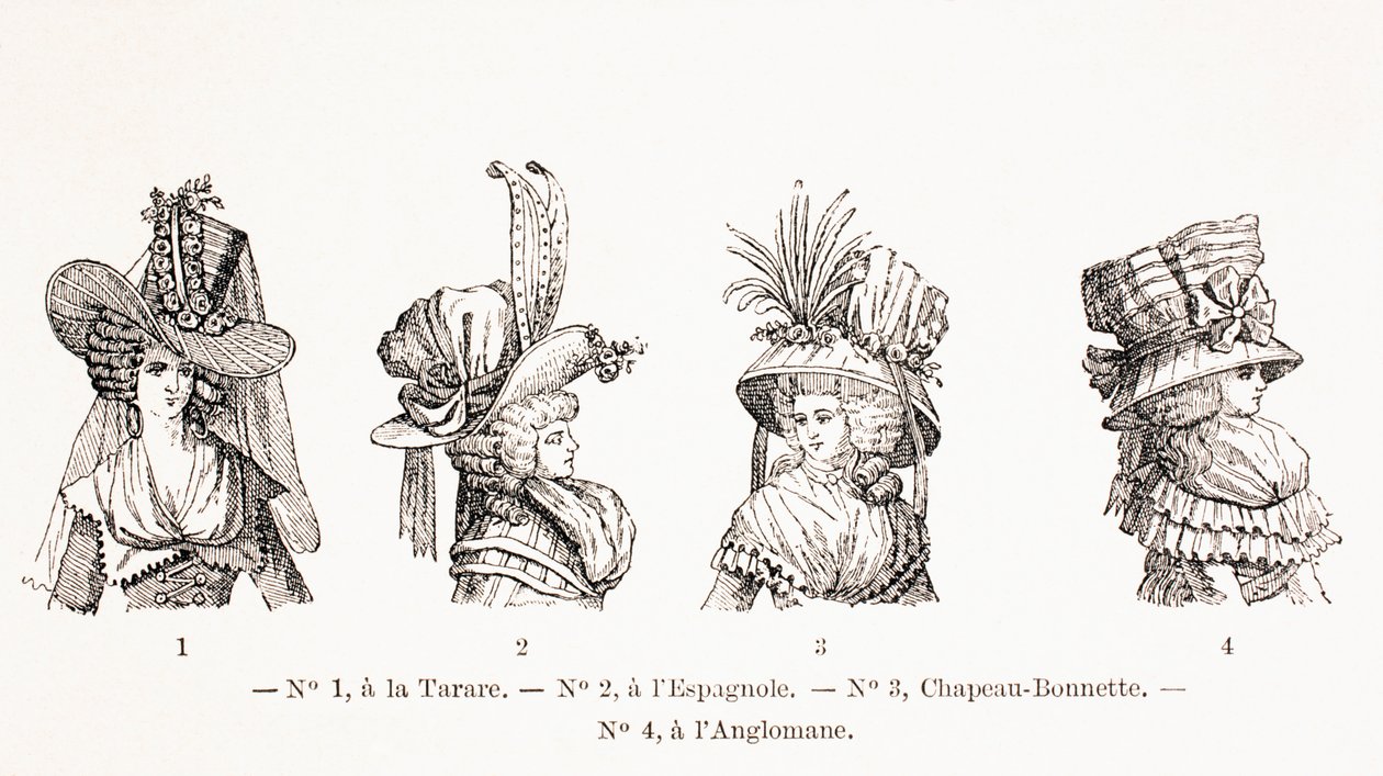 18世紀の女性の帽子スタイル、1875 作： フランス語学校