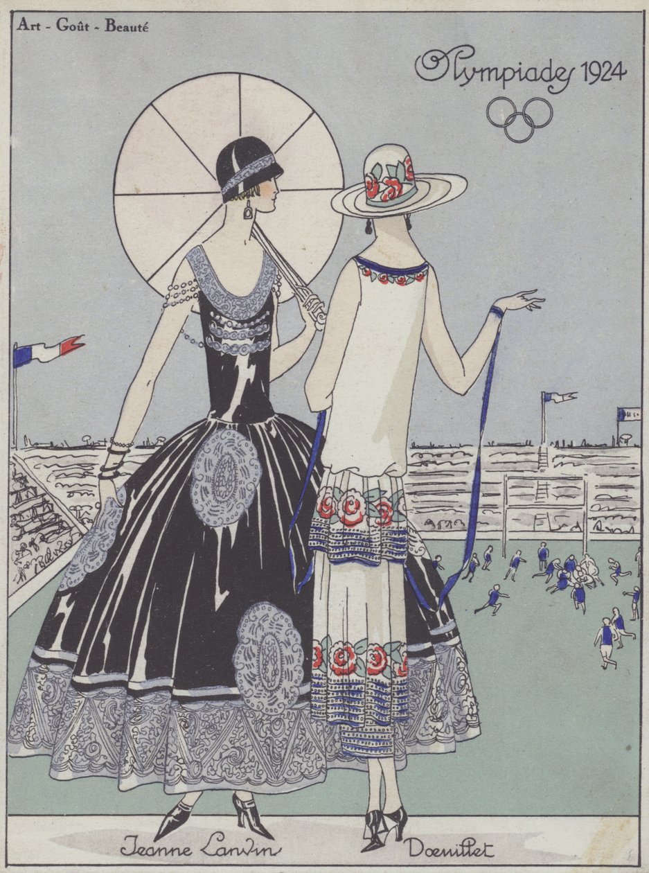 デザイナー、ジャンヌ・ランバンとジョルジュ・ドゥイエによる1924年オリンピックの女性ファッション（カラーリトグラフ） 作： フランス語学校