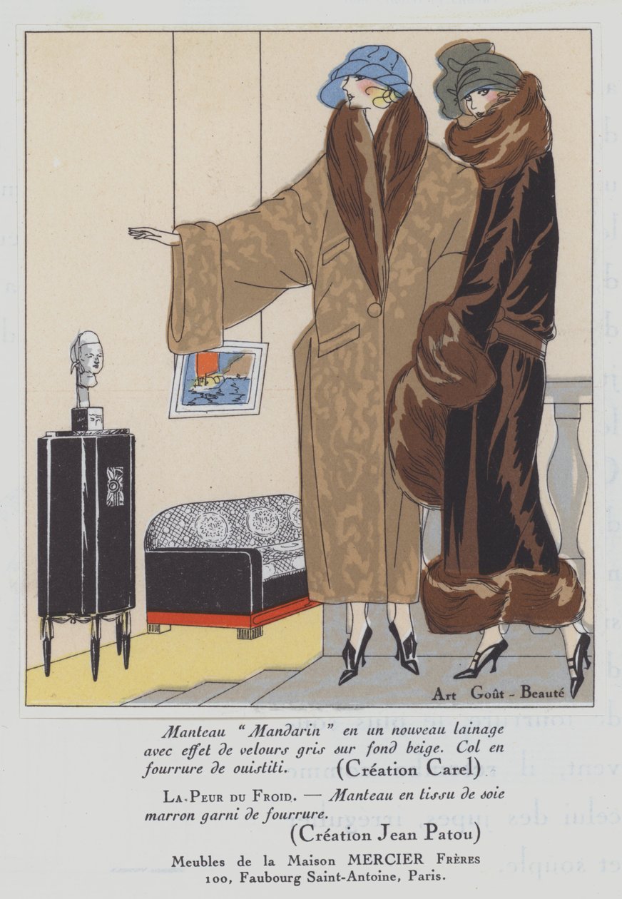 デザイナー、カレルとジャン・パトゥによる1920年代の女性ファッション（カラーリトグラフ） 作： フランス語学校