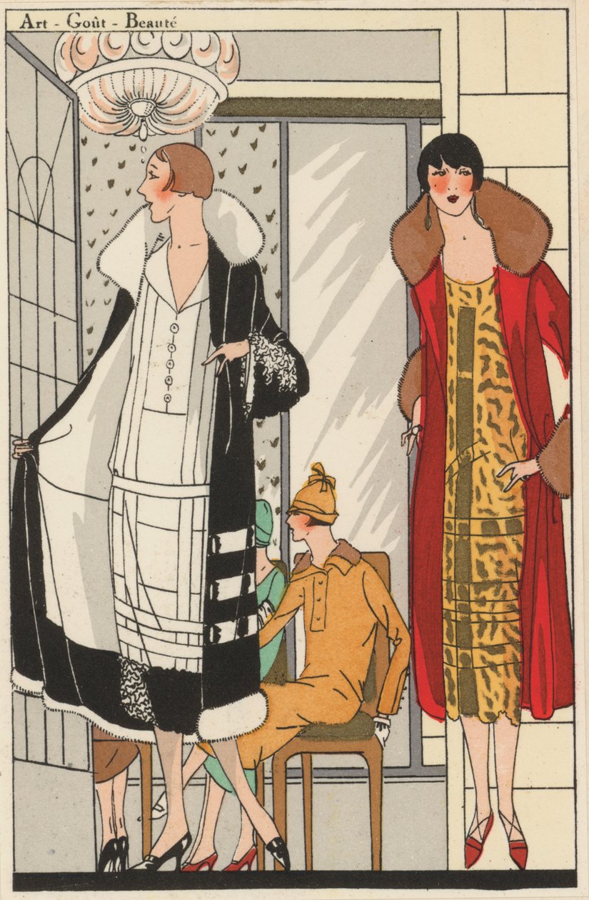 デザイナー、ルシアン・ロングによる1920年代の女性ファッション（カラーリトグラフ） 作： フランス語学校