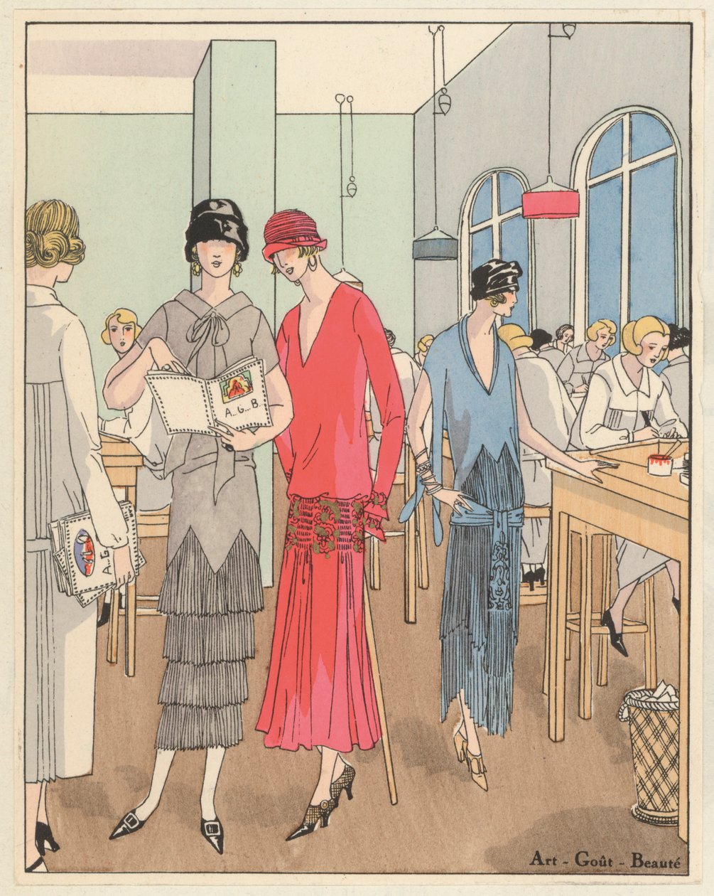 デザイナー、ジャン・パトゥとジョルジュ・ドゥイエによる1920年代の女性ファッション（カラーリトグラフ） 作： フランス語学校