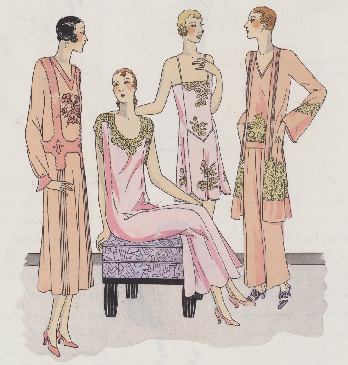 デザイナー、レッドファーンとルーフによる1930年代の女性用ランジェリー・デザイン（カラーリトグラフ） 作： フランス語学校