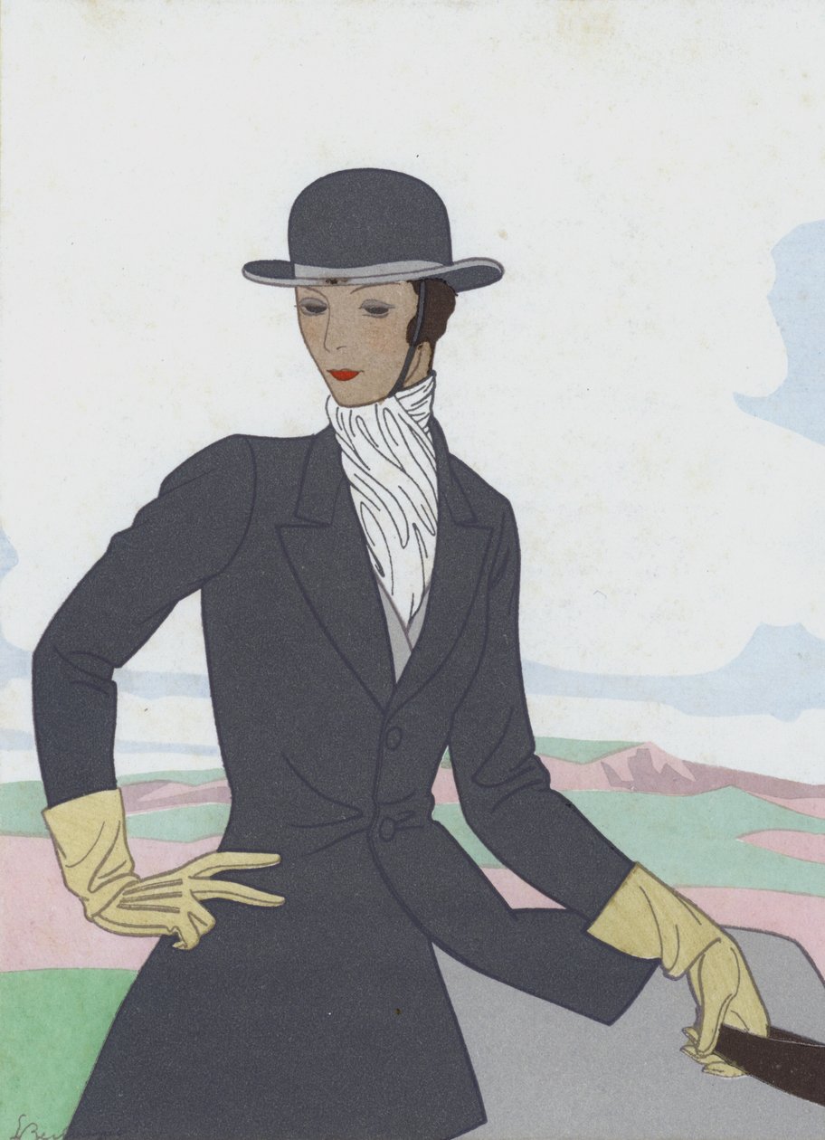 1920年代の女性用乗馬服（カラーリトグラフ） 作： フランス語学校
