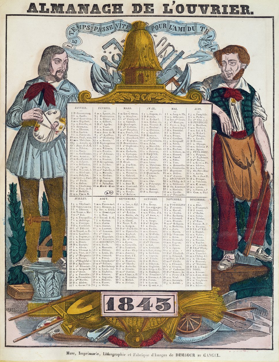 1843年の労働者のカレンダー 作： フランス語学校