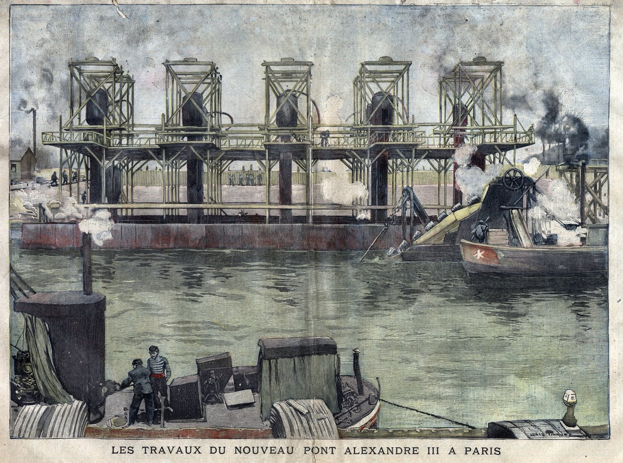 ポン・アレクサンドル3世のパリの作品。La petite Gironde "に掲載された1898年4月のエングレーヴィング。 作： フランス語学校