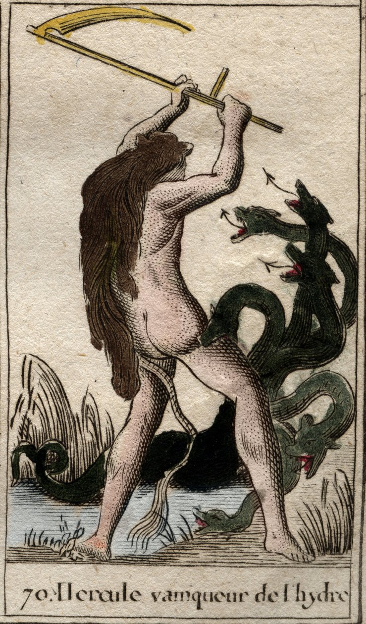 ヘラクレスの作品"Hercules killing the Lernaean Hydra" (ヘラクレスの労働、レルネのハイドラを殺すヘラクレス) Pierre Blanchard 1803の "Mythology of Youth "より。 作： フランス語学校