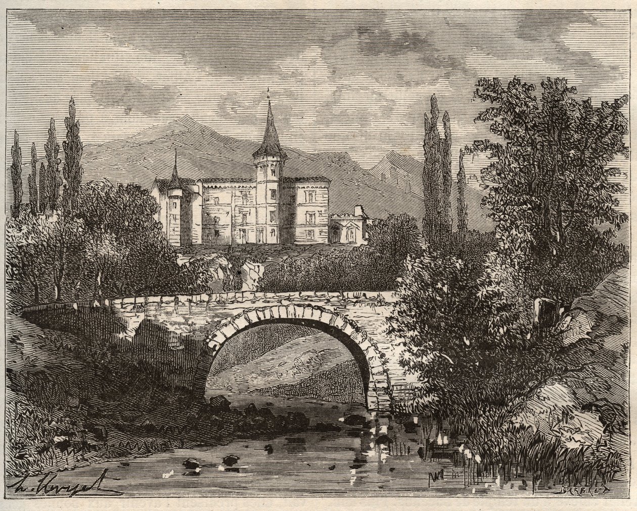 chateau de la rochelambert Dans la vallee de la borne Haute-Loire (43) - V.-A. Malt-Brown著 "La France illustree: geography, history, statistical administration "に掲載された彫刻。V.-A. Malt-Brown著「La France illustree: geography, history, statistical administration」 作： フランス語学校
