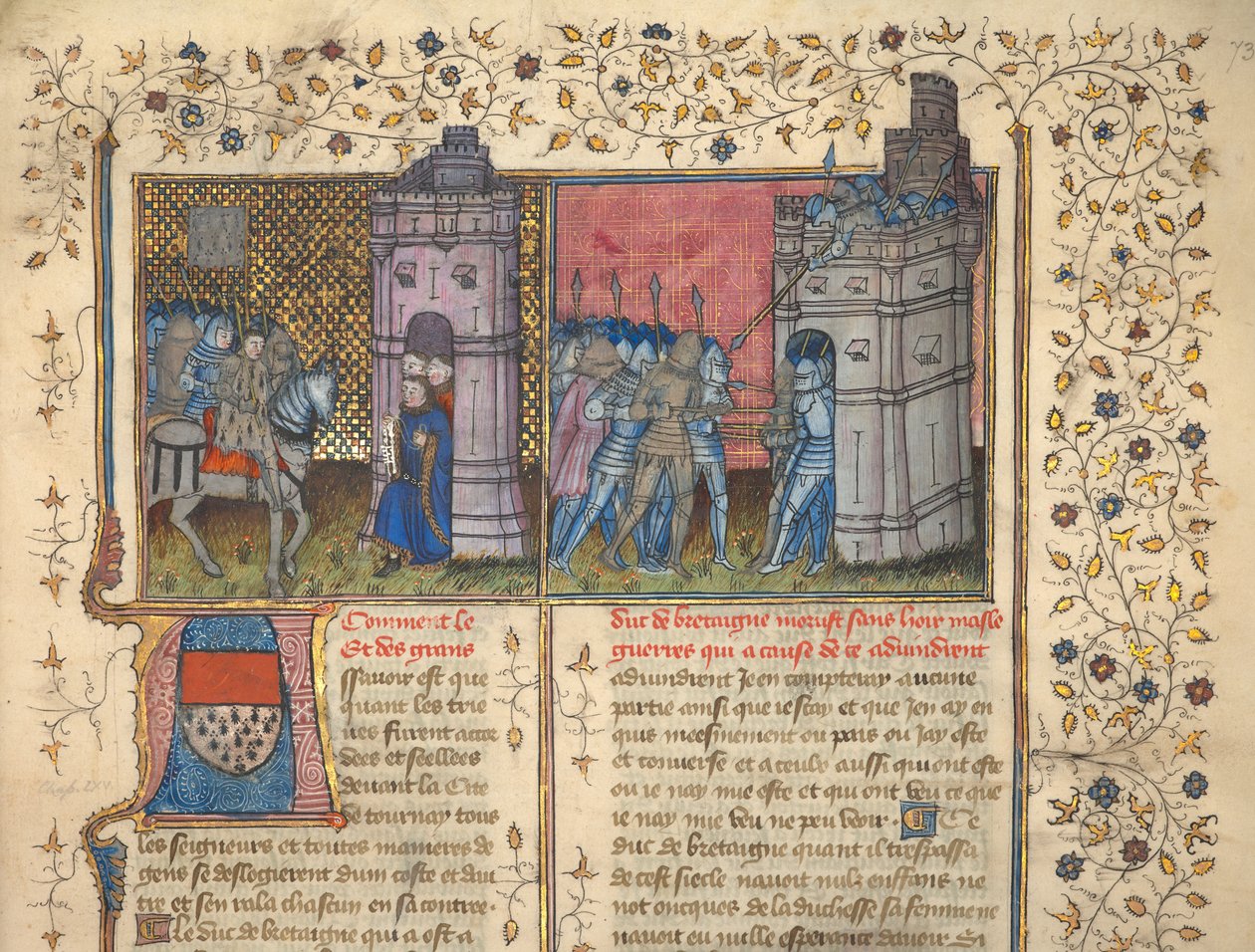 f. 73: ブレスト包囲戦、「フランスとイングランドの年代記」より、ジャン・フロワサール (ベラム) 作： フランス語学校