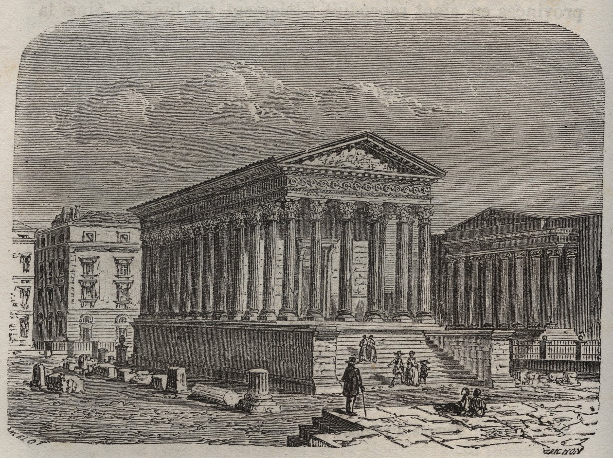 ニームの家 Carree de Nimes - フランス、ラングドック＝ルシヨン、Gard - Victor Duruy (1811-1894) の「Histoire de France」に掲載された彫刻 - 1882年 作： フランス語学校