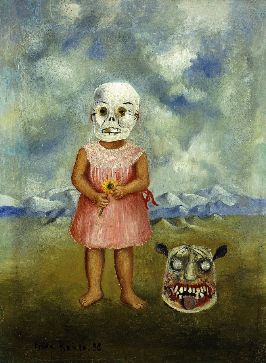 She Plays Alone または Girl with Death Mask; Ella Juega Sola または Nina with Mascara de la Muerte 作： フリーダ・カーロ