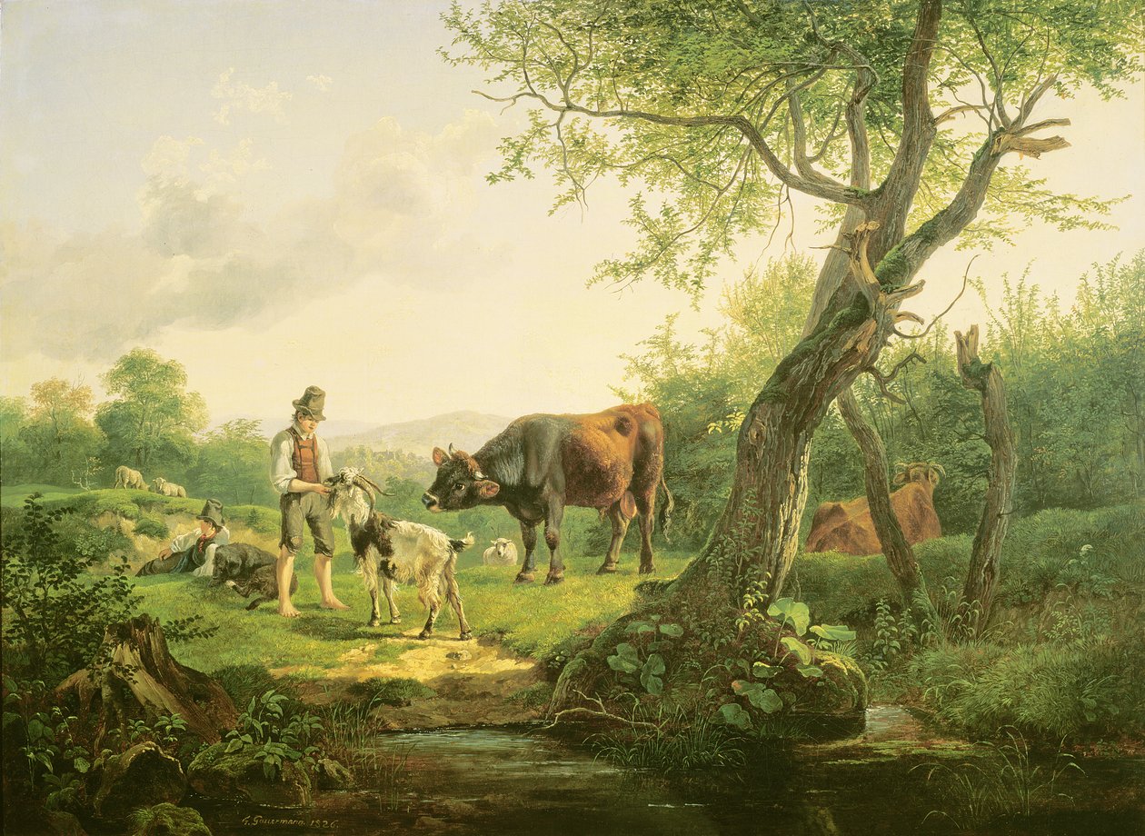 羊飼いのいる風景、1826年 作： フリードリヒ・ガウアーマン