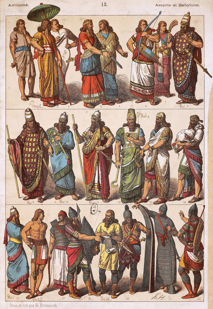 アッシリア人とバビロニア人の衣装、Friedrich Hottenroth (1840