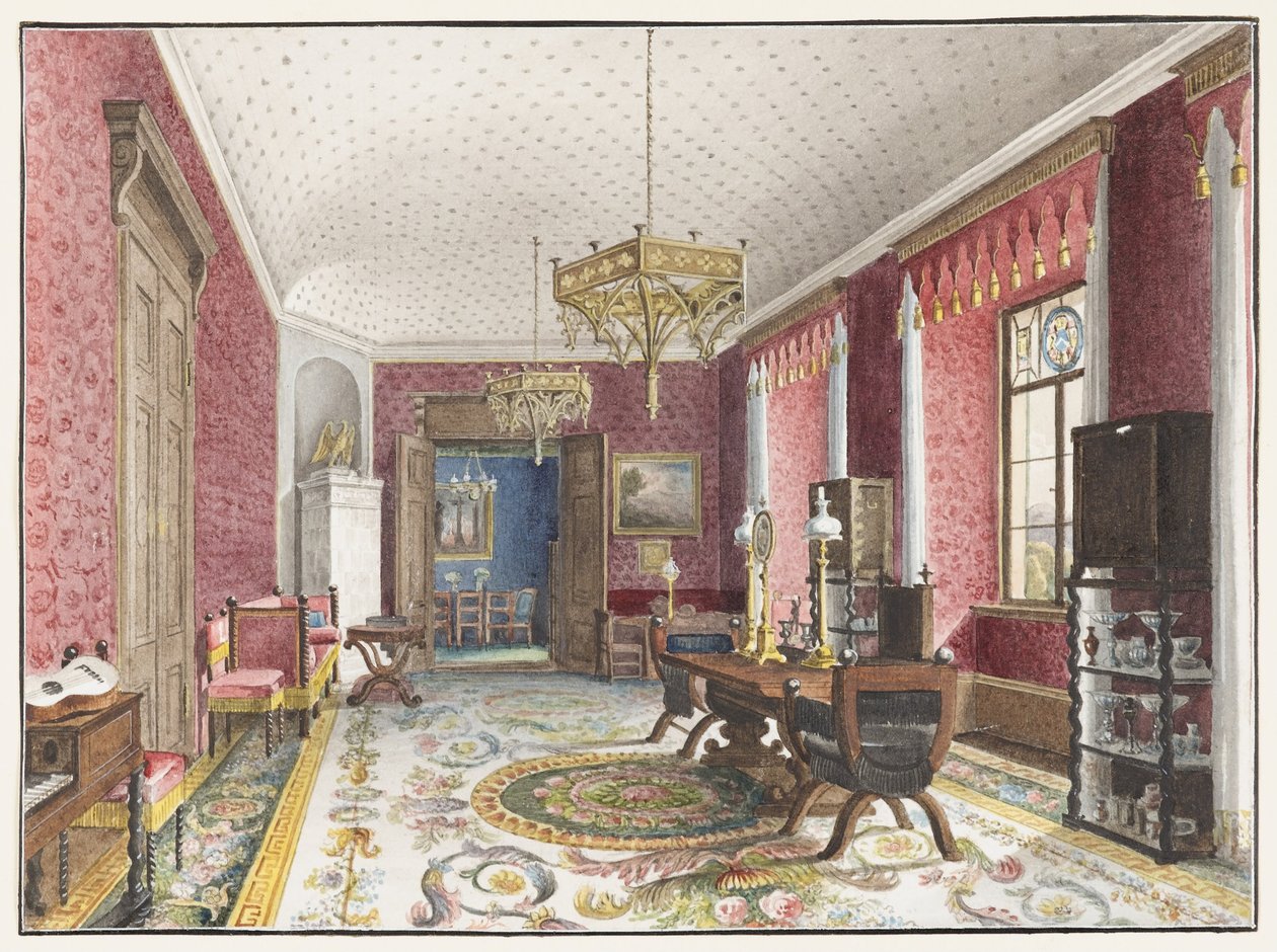 赤い部屋、フィッシュバッハ城、c。 1846 作： フリードリヒ・ヴィルヘルム・クローゼ