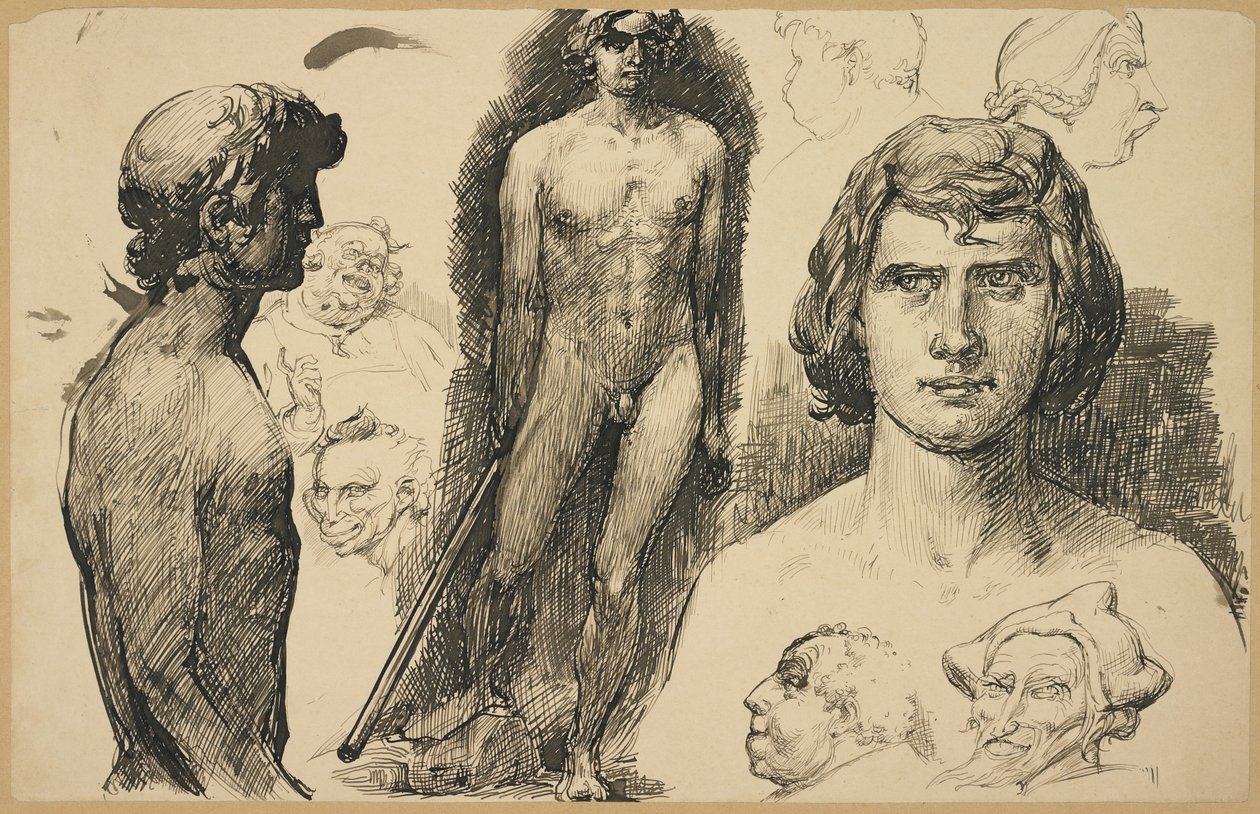 生命研究と風刺画のシート、1892 作： フリッツ・エラー