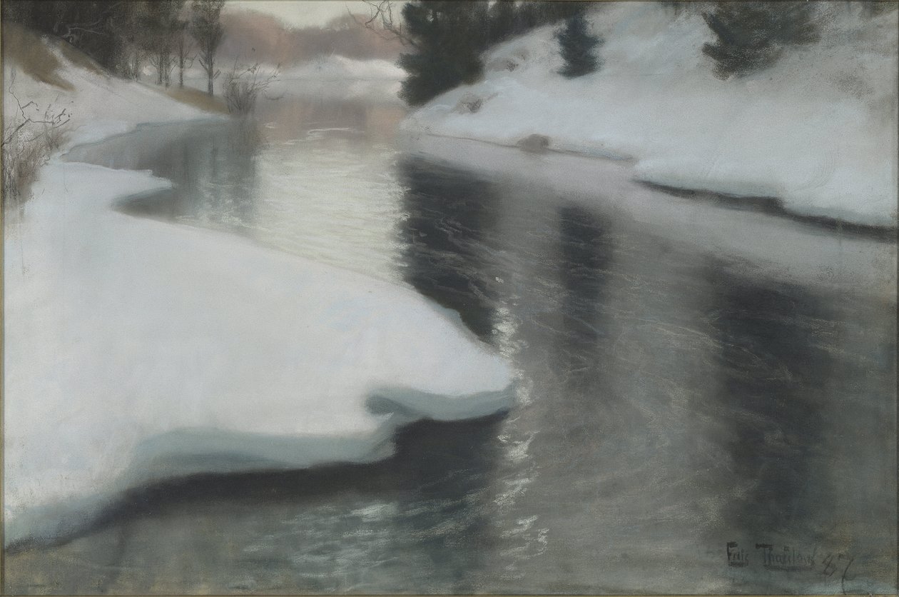 Thaulov, Fritz (1847-1906) による「春の雪」。パステル・キャンバス 作： ヨハン・フレデリク・タウロウ