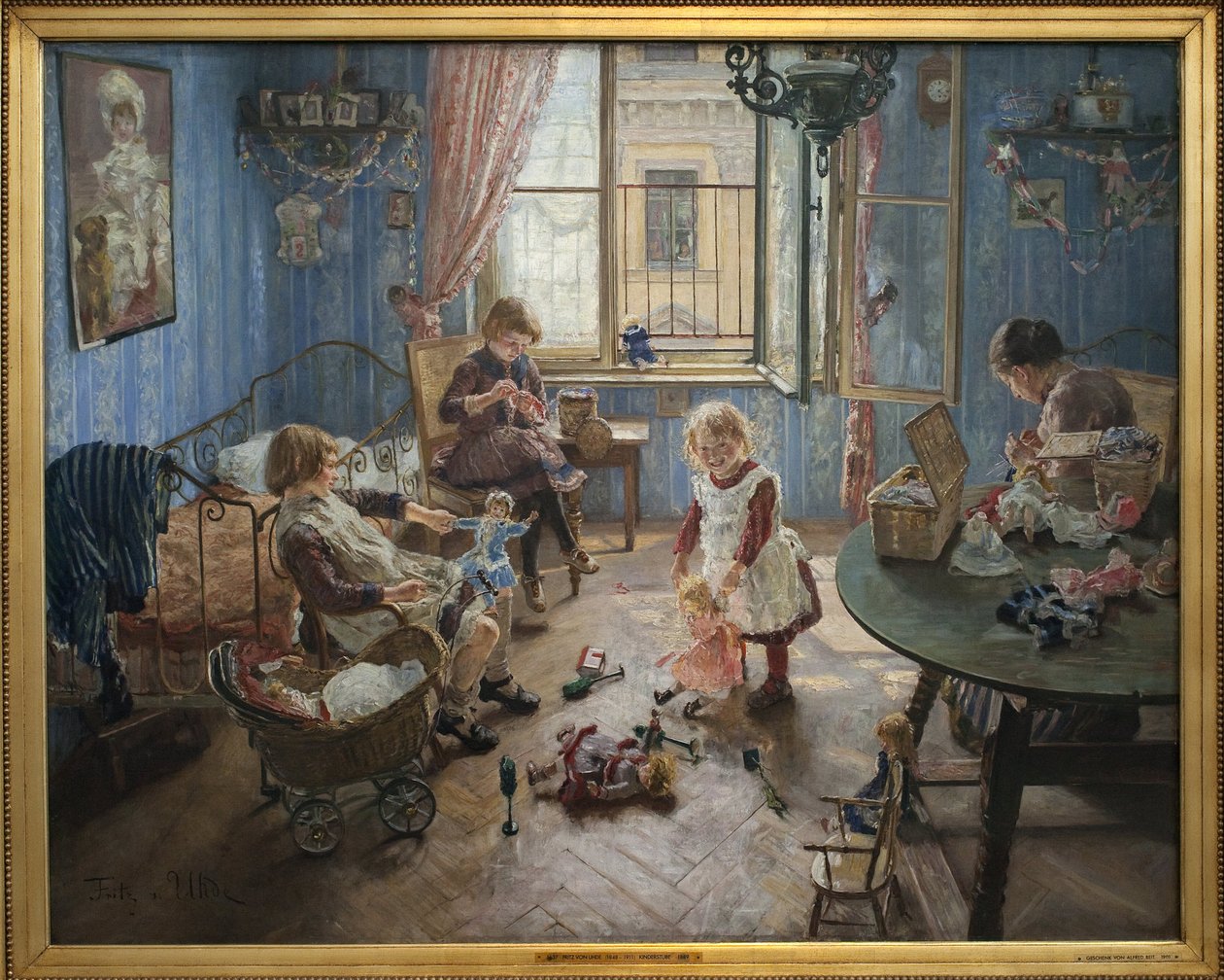 キンダーガーテンフリッツ・フォン・ウーデ（1848-1911）の絵画、油彩・キャンバス 作： フリッツ・フォン・ウーデ