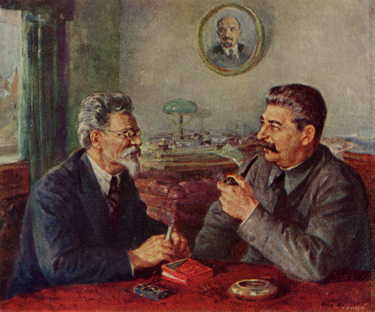 ヨシフ・スターリン（1879-1953）＆ミハイル・イワノビッチ・カリーニン（1875-1946） 作： フョードル・アレクサンドロヴィチ・モドロフ